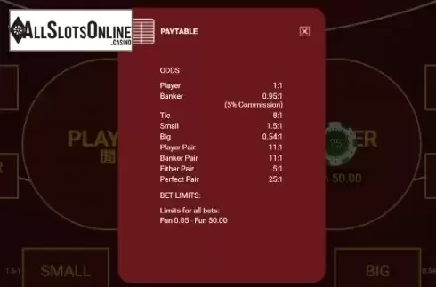 Paytable 1. Satoshi Baccarat Super Squeeze from OneTouch