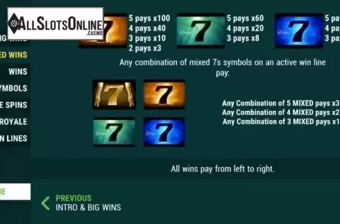 Paytable screen 1. Spin Fall 7s from Slot Factory