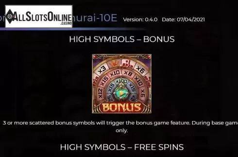 Bonus Game screen