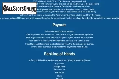 Game Rules 2. Texas Hold'em Plus (Shuffle Master) from Shuffle Master