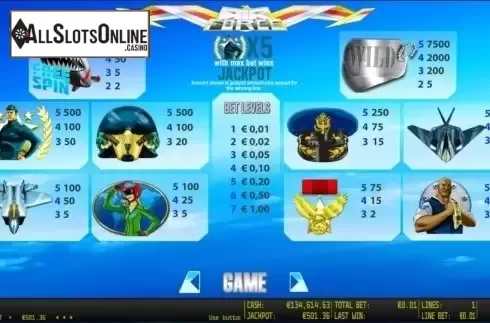Paytable 1. Air Force HD from World Match