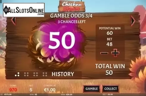 Gamble win screen. Chicken Storm from Fantasma Games