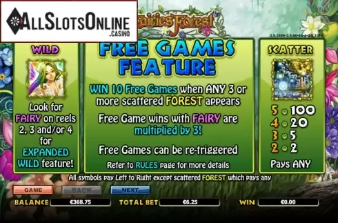 Paytable 1. Fairie's Forest from NextGen