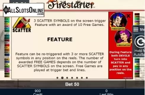 Paytable 2. Firestarter from Greentube