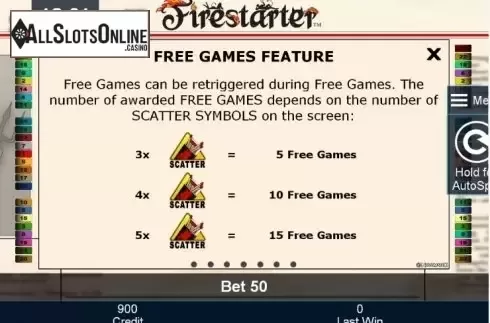 Paytable 3. Firestarter from Greentube