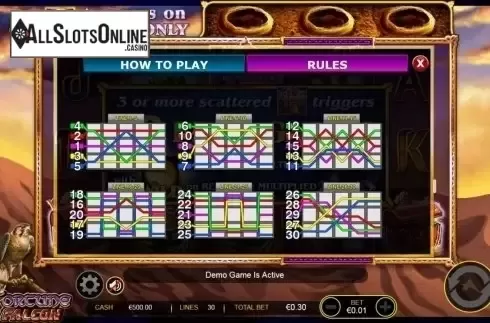 Paytable 5. Fortune falcon wild respins from Ainsworth