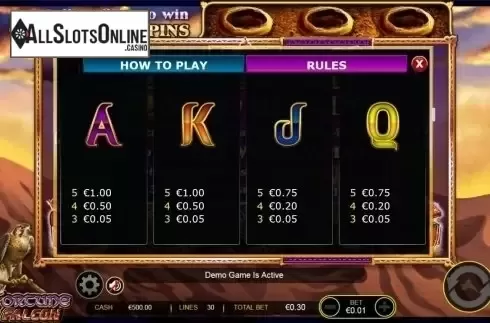 Paytable 3. Fortune falcon wild respins from Ainsworth