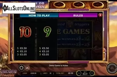 Paytable 4. Fortune falcon wild respins from Ainsworth