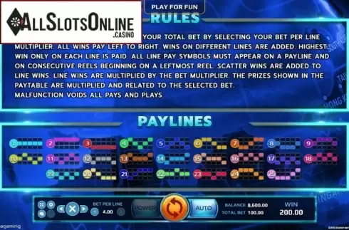 Paylines. Four Tigers from EAgaming