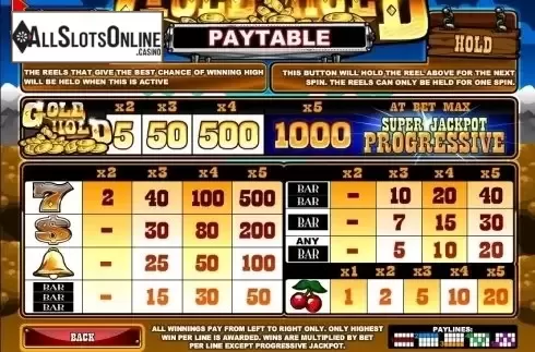 Paytable . Gold Hold from iSoftBet