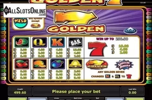 Paytable 1. Golden 7 (Green Tube) from Greentube
