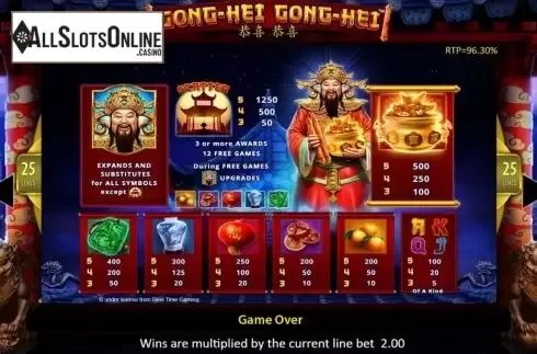 Paytable. Gong-Hei from Reel Time Gaming
