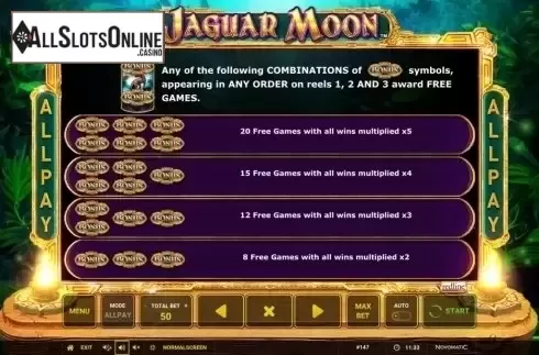 Paytable 1. Jaguar Moon from Novomatic