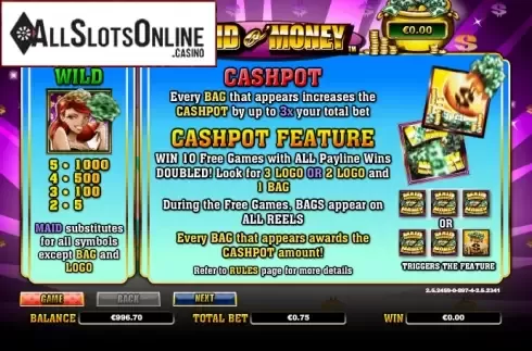 Paytable 1. Maid o Money from NextGen