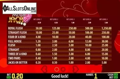 Paytable . Mega Jack HD from World Match