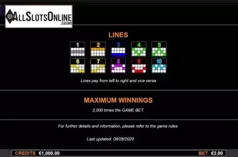 Paylines screen