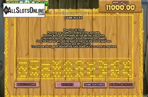 Paytable 2. Run Chicken Run from GamesOS