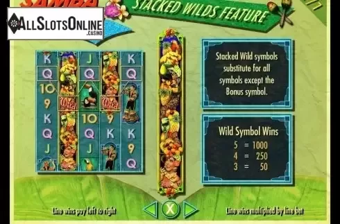 Staked Wild Presentation. Samba De Frutas from IGT