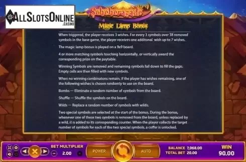 Magic lamp bonus screen