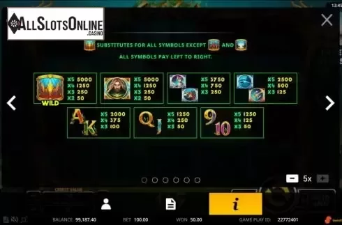 Paytable screen