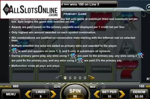 Features. Triple Sapphire Sevens from Spin Games