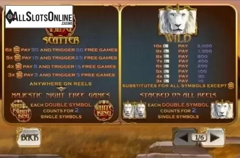 Paytable. White King 2 from Playtech