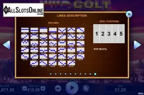 Paylines screen