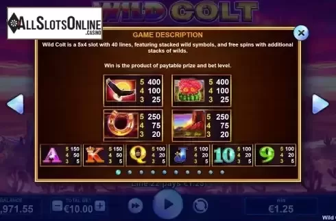 Paytable screen