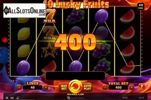 Win screen. 40 Lucky Fruits from Spinomenal