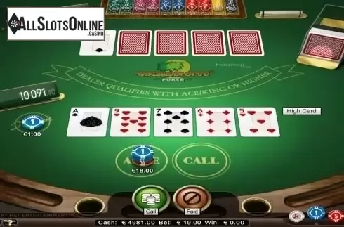 Game Screen. Caribbean Stud Professional Series from NetEnt