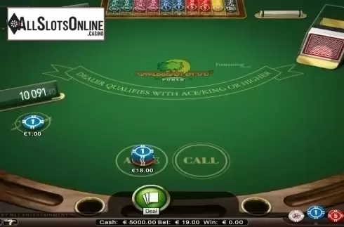 Game Screen. Caribbean Stud Professional Series from NetEnt