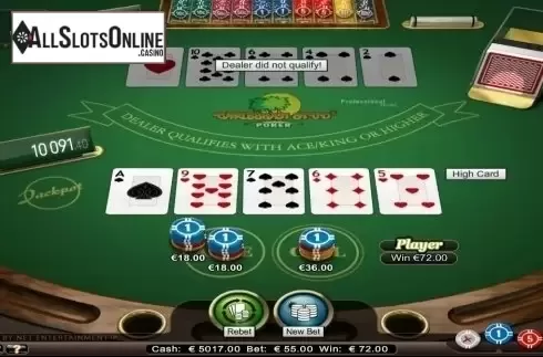 Game Screen. Caribbean Stud Professional Series from NetEnt