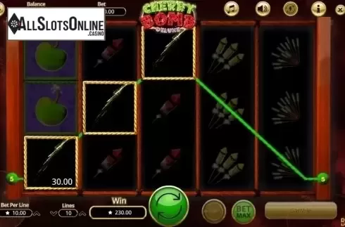 Win screen. Cherry Bomb Deluxe from Booming Games