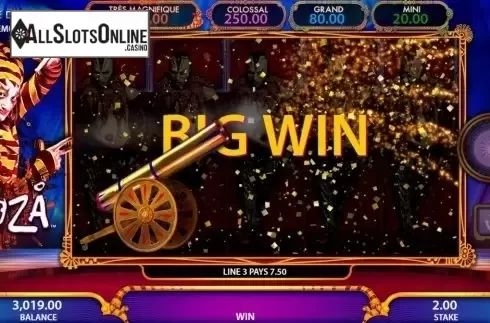 Big Win screen. Cirque Du Soleil Kooza from Bally