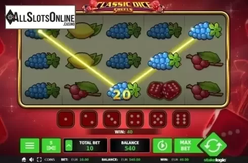 Win Screen. Classic Dice 5 Reels from StakeLogic