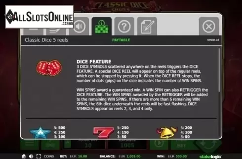 Dice Feature. Classic Dice 5 Reels from StakeLogic
