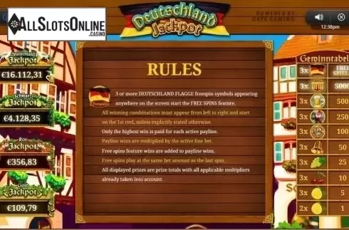 Rules. Deutschland Jackpot from Oryx