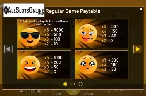 Regular Paytable screen