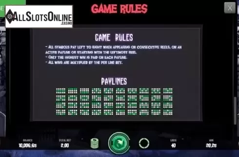 Paylines Screen. Fright Night from Caleta Gaming