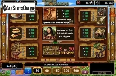 Screen2. Genius of Leonardo from EGT