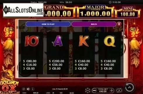 Paytable 2. Golden Ox (Ainsworth) from Ainsworth