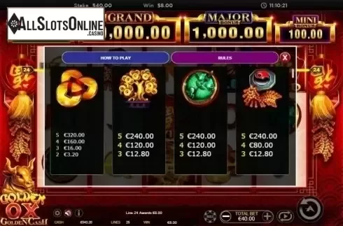 Paytable 1. Golden Ox (Ainsworth) from Ainsworth