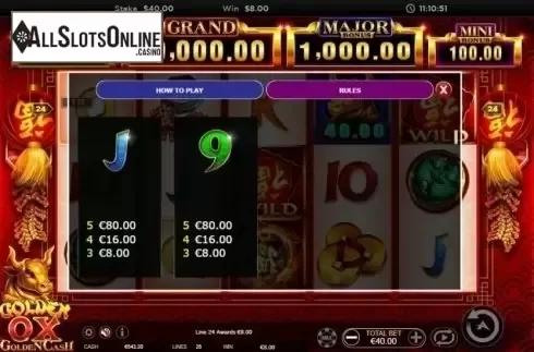 Paytable 3. Golden Ox (Ainsworth) from Ainsworth