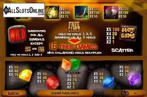 Paytable 1. Hot Gems from Playtech