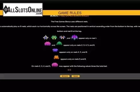 Free Games bonus rules screen