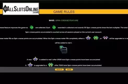 Spin Crease feature screen