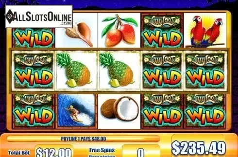 Free Spins screen. Luau Loot from WMS