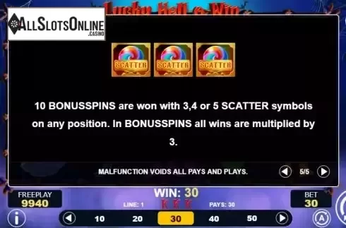 Free Spins Features screen