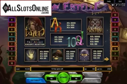 Paytable. Madame Estelle from Platin Gaming