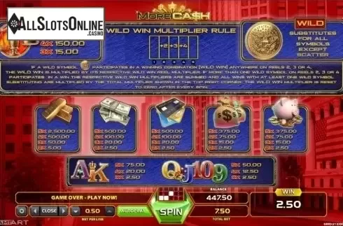 Paytable 1. More Cash from GameArt